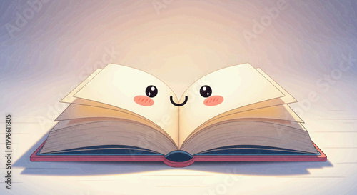 Charming Open Book with a Happy Face Illustration, Inspiring Joy and Creativity