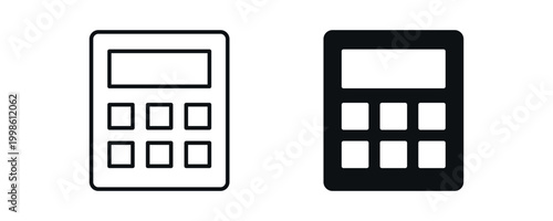 Calculator icon set, basic calculation and math tool concept in line and solid style. vector illustration.