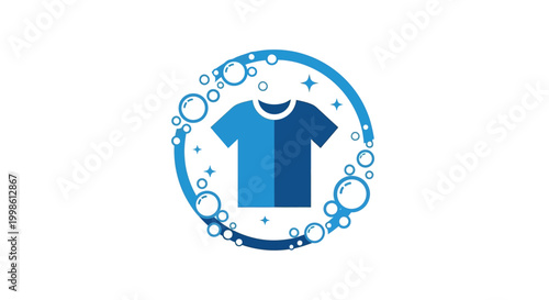 Laundry service logo with bubbles and t-shirt.