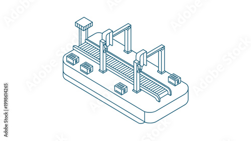 Isometric assembly line module icon - Ideal for smart factory apps, industrial automation blogs, or manufacturing technology.