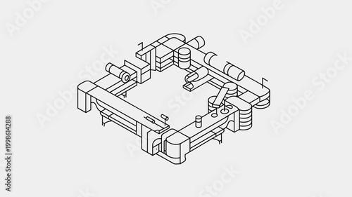 Isometric conveyor belt mechanical icon - Suitable for logistics technology, assembly process guides, or industrial manufacturing logos.
