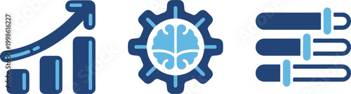 Settings, optimization controls and business configuration icons with sliders and system adjustment tools