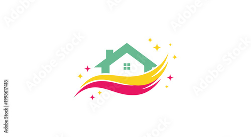 A colorful house logo with abstract design.