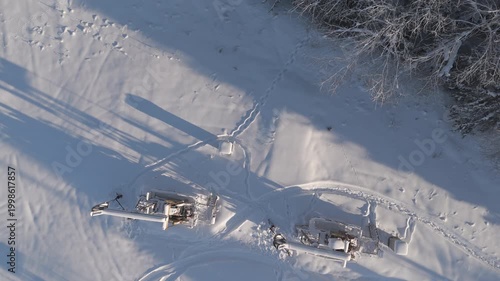 Oil Extraction Infrastructure in Winter Landscape Aerial View
