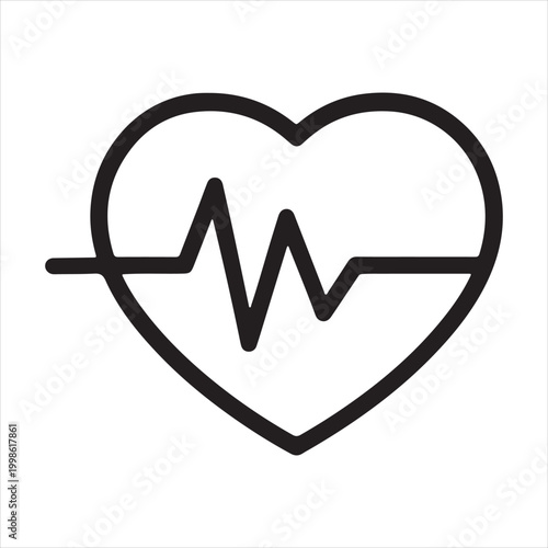 Heartbeat icon, ekg pulse line inside a heart shape, medical symbol for health and cardiology, vector illustration