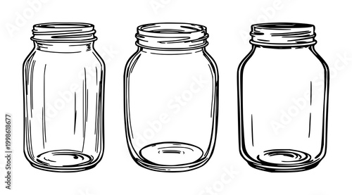 Vintage jar set with black line art on white background featuring antique, classic, minimalistic with illustration and vector