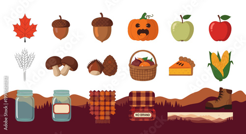 Collection of autumnal and seasonal harvest items