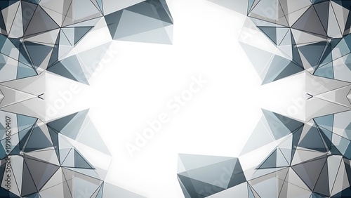 Geometric pattern with an empty space in the middle. The composition features an array of triangle-shaped geometric elements