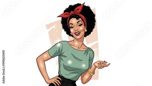 A woman with an afro and a red headband, showcasing style and confidence