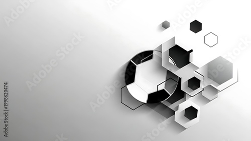 A modern soccer ball design with geometric shapes against a gradient background