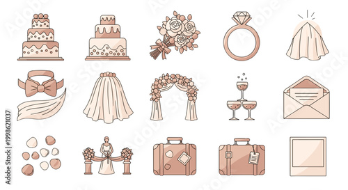 Collection of wedding accessories and celebration items