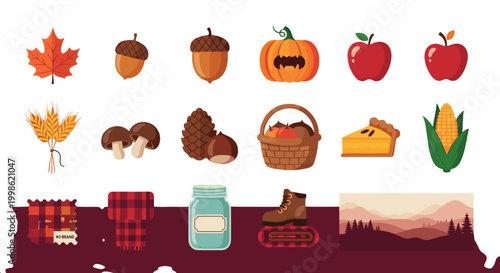 Collection of autumnal food and seasonal harvest items