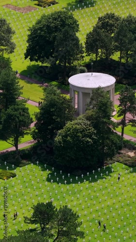 Vertical Aerial View of the Normandy American Cemetery and Memorial at Colleville-sur-Mer France