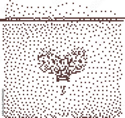 Seedling sprouting from fertile soil with sunlight overhead in a pixel art style