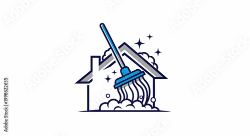 Cleaning service logo with house and brush.