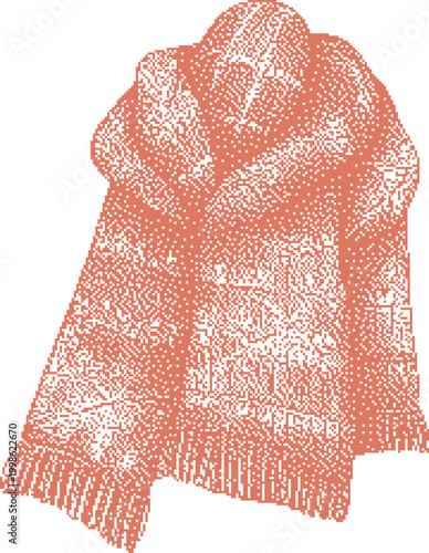 Textured Coral Scarf draped elegantly with fringe detail against a stark white background