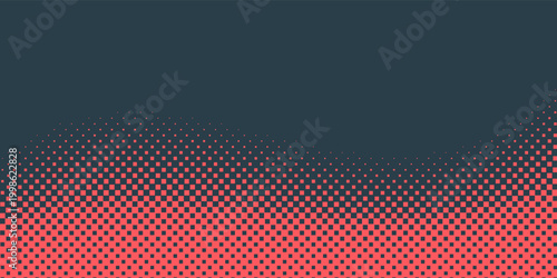Vector Chequered Halftone Pattern Smooth Curved Border Red Blue Abstract Background. Checkered Rounded Square Dots Blur Texture Pop Art Design. Half Tone Contrast Graphic Minimalist Art Wide Wallpaper