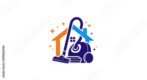 Cleaning service logo with vacuum and house.