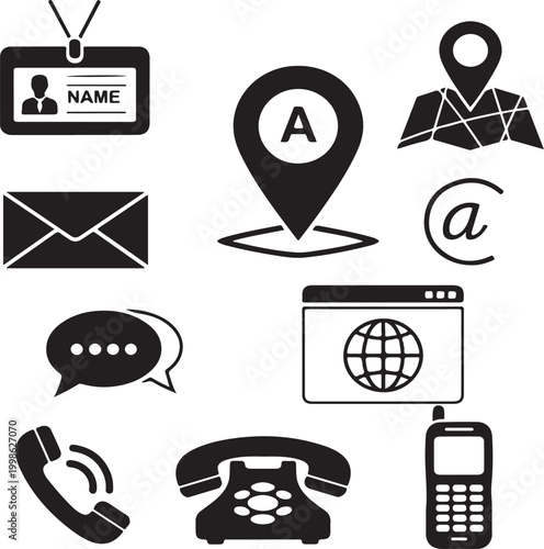 Photos A professional set of social media and communication icons featuring flat vector