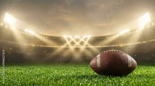 American Football Ball On Stadium Field