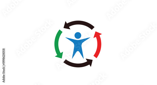 Blue Human Figure with Circular Arrows Symbolizing Process.