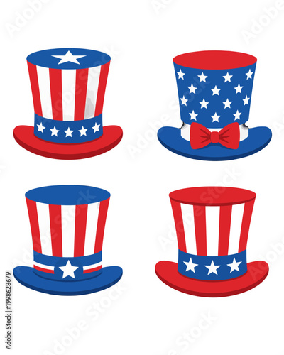 Patriotic hats featuring classic red white and blue patterns with stars and stripes designs suitable for celebrating national holidays and festive events honoring historical pride across the