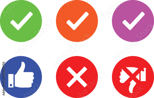 Check mark and cross icon set Vector