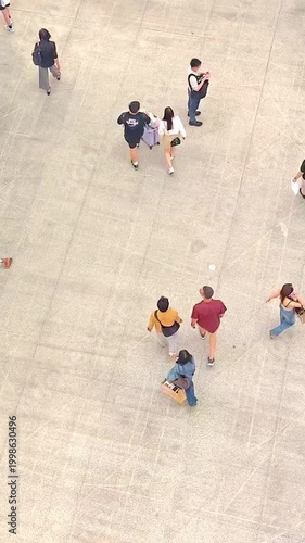 People pedestrians walking in shopping mall plaza, Public Leisure, Retail Lifestyle, Indoor Crowd, Top Down Shot, TImelapse