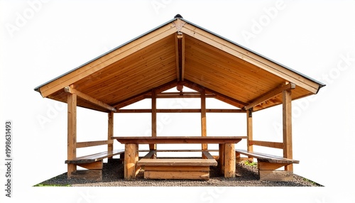 wooden picnic pavilion outdoor shelter isolated