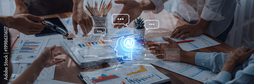 Bilde på lerret Artificial intelligence AI virtual assistant chatbot automates search and report with conversational chat support data for teams