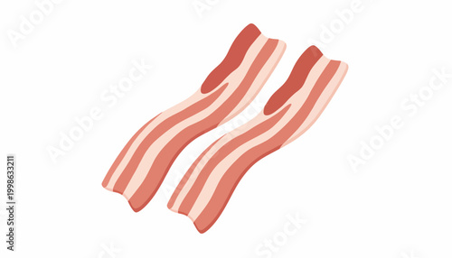 Crispy Bacon Strips, Vector Illustration, Breakfast Food, Meat Icons, Red Pork Belly
