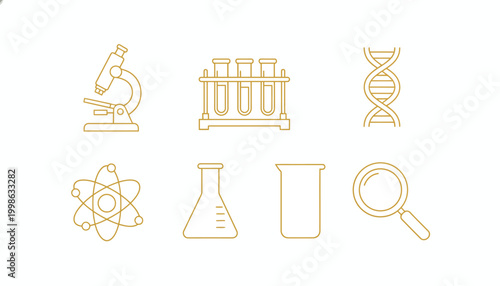 Science, laboratory, icons set, 6 vector elements, biology, chemistry, research symbols