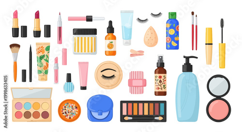 Makeup, cosmetics, beauty products, vector icons, 25 elements, skincare tools