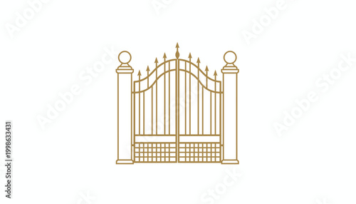 Golden ornate gate, luxury fence, metal entrance, decorative border