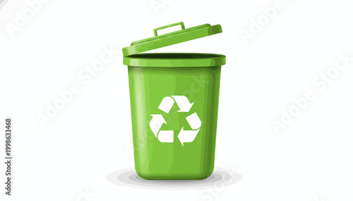 Recycling bin, green trash can, eco friendly waste container, recyclable symbol