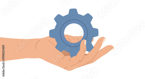 Gear, hand, mechanical, icon, blue, vector, gearwheel, palm, engineering, symbol, illustration