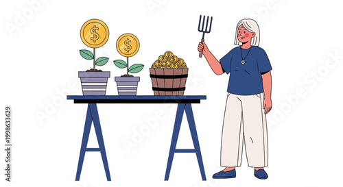 Growing wealth, financial growth, investment, money plants, profitable gardening, cartoon finance