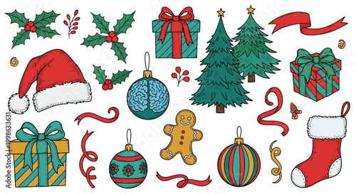Christmas icons, holiday decorations, festive symbols, 20 vector elements