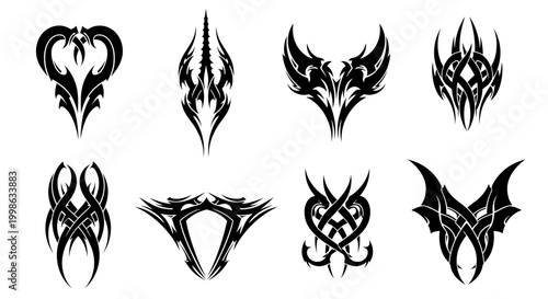 Tribal tattoo designs, black tribal symbols, tribal vector icons, 8 tribal patterns