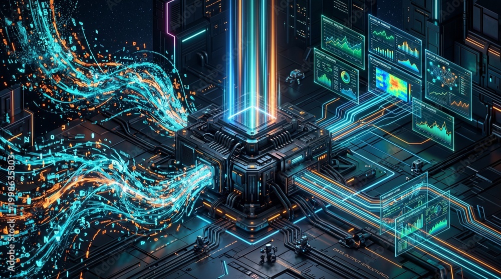 Obraz premium Isometric 3D scene illustrating a Natural Language Processing...