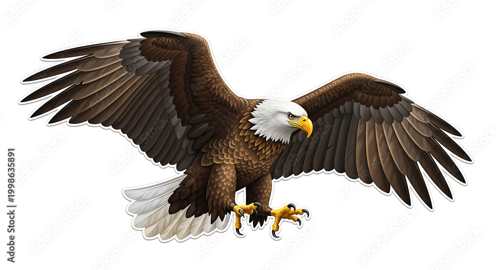 Obraz premium American bald eagle with spread wings and sharp talons standing strong majestic bird transparent background