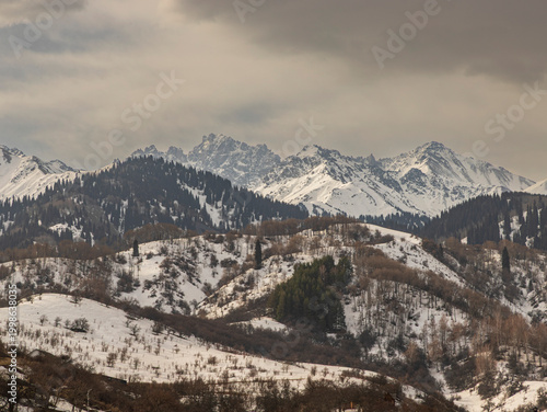 snow covered mountains in winter
