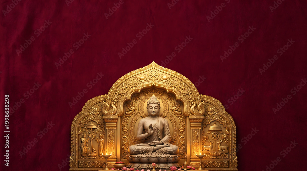 Obraz premium Happy Buddha Purnima, Vesak Day background with Meditating Buddha Statue