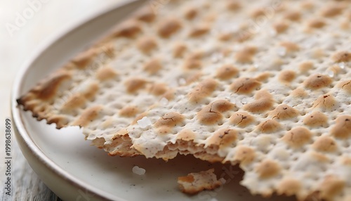 Close-up of matzo on plate.