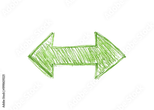 Green Color Pencil Hand-Drawn Arrow Rough Sketch Style on White Background