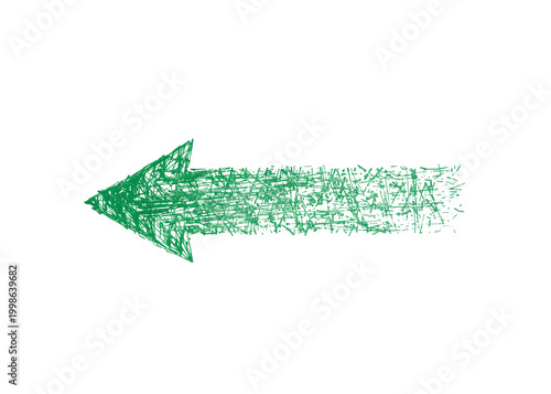 Green Color Pencil Hand-Drawn Arrow Rough Sketch Style on White Background