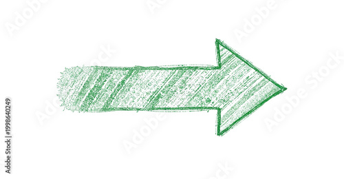 Green Color Pencil Hand-Drawn Arrow Rough Sketch Style on White Background