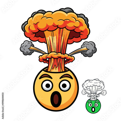 Cartoon emoji with shocked face exploding.