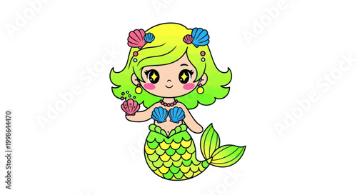 Cute cartoon mermaid girl smiling sweetly.