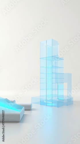 Vertical Glass Blocks Array Future Data Concept with Neon